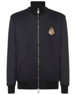 Sweatshirtjacke mit Logo-Patch - Schwarz