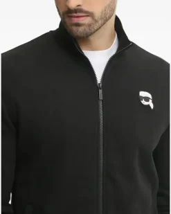 Sweatshirtjacke mit Logo-Patch - Schwarz