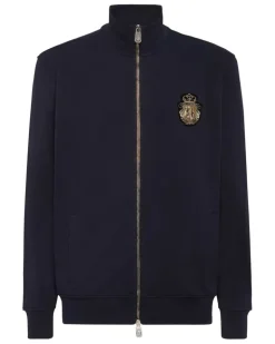 Sweatshirtjacke mit Logo-Patch - Blau