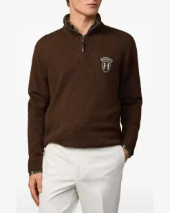 Sweatshirtjacke mit Logo-Patch - Braun