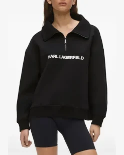 Sweatshirtjacke mit Logo-Print - Schwarz
