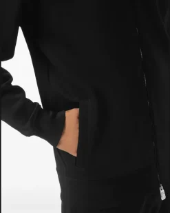 Sweatshirtjacke mit Logo-Schild - Schwarz