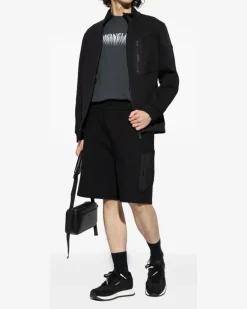 Sweatshirtjacke mit Mesh-Tasche - Schwarz