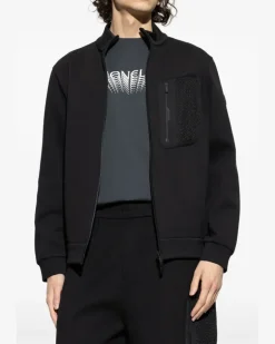 Sweatshirtjacke mit Mesh-Tasche - Schwarz