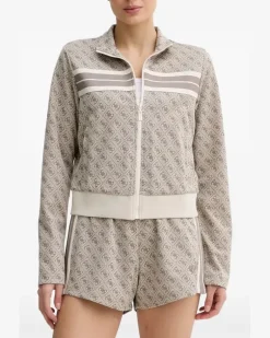 Sweatshirtjacke mit Monogramm-Print - Nude