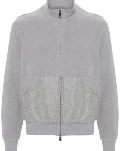 Sweatshirtjacke mit Stehkragen - Grau