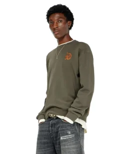 Sweatshirt mit Stickerei und Flockprint - Sweatshirts - Herren - Grün