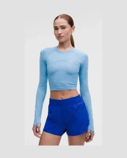 Swiftly Tech Cropped-Langarmshirt 2 für Frauen – Größe in Spandex Stripe Ocean Wave/White