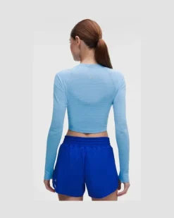 Swiftly Tech Cropped-Langarmshirt 2 für Frauen – Größe in Spandex Stripe Ocean Wave/White