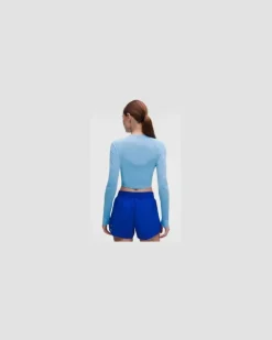 Swiftly Tech Cropped-Langarmshirt 2 für Frauen – Größe in Spandex Stripe Ocean Wave/White