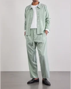 Sylvan Striped Silk-Satin Shirt Green