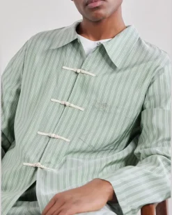Sylvan Striped Silk-Satin Shirt Green