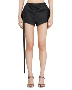 Taft-Shorts mit Wickeleffekt - Kurze Hosen - Damen - Schwarz