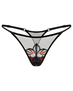Tanga aus Mesh mit Stickerei - Blau