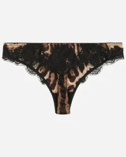 Tanga Aus Satin Leoprint Mit Spitze - Frau Unterwäsche Animalprint Baumwolle Animal-Print
