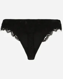 Tanga Aus Satin Mit Spitze - Frau Unterwäsche Schwarz Seide