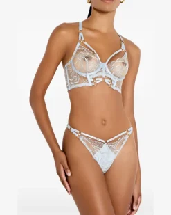 Tanga mit Perlenstickerei - Blau