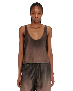 Tanktop aus fließendem, beschichtetem Denim - Oberteile - Damen - Braun