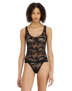 Tanktop aus Nylonspitze - Oberteile - Damen - Schwarz