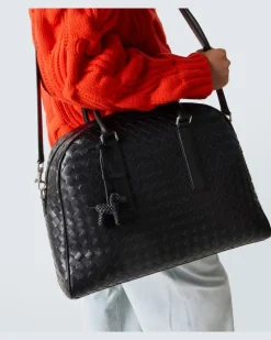 Taschenanhänger Woven aus Leder Schwarz