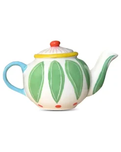 Teekanne mit Blatt-Print - Weiß