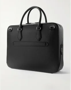 Textured-Leather Briefcase Black