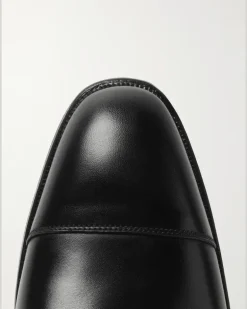 Thomas Cap-Toe Leather Monk-Strap Shoes Black