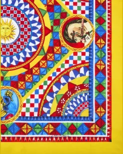 Tischdecke aus Leinen mit Print - Gelb