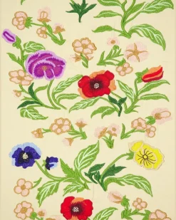 Tischdecke mit Blumenstickerei - Nude