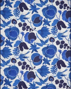 Tischdecke mit Blumen- und Vogelprint - Blau