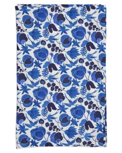 Tischdecke mit Blumen- und Vogelprint - Blau