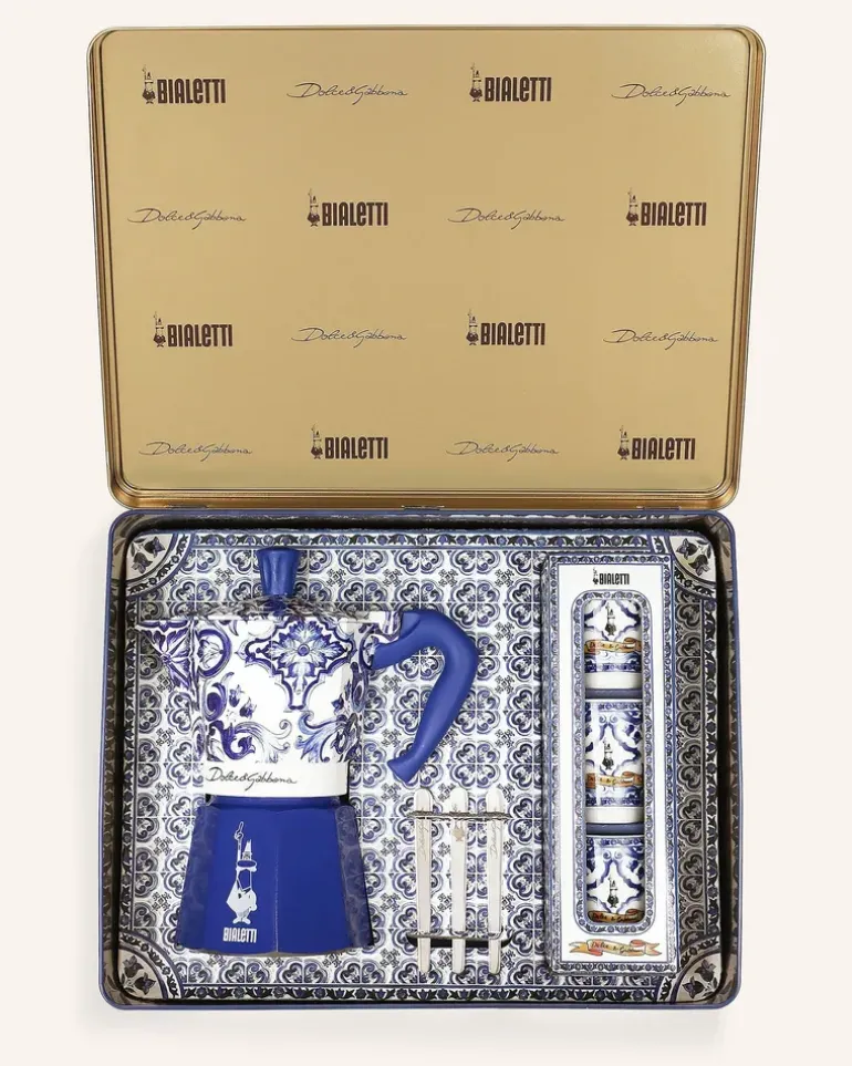 7-Tlg. Set: Espressokocher, Becher Und Ruhrstäbchen blau