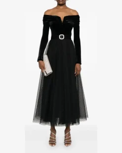Tüllkleid in Glitter-Optik mit Polka Dots - Schwarz