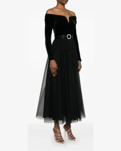 Tüllkleid in Glitter-Optik mit Polka Dots - Schwarz