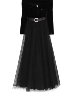 Tüllkleid in Glitter-Optik mit Polka Dots - Schwarz