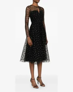 Tüllkleid in Glitter-Optik mit Polka Dots - Schwarz