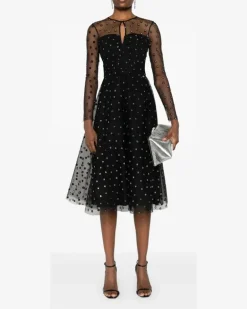 Tüllkleid in Glitter-Optik mit Polka Dots - Schwarz