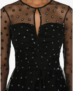 Tüllkleid in Glitter-Optik mit Polka Dots - Schwarz