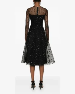 Tüllkleid in Glitter-Optik mit Polka Dots - Schwarz