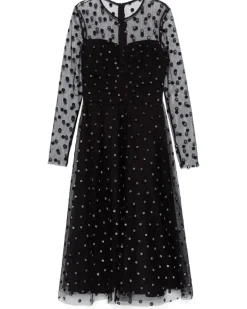 Tüllkleid in Glitter-Optik mit Polka Dots - Schwarz