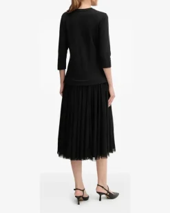 Tüllkleid mit Dreiviertelärmeln - Schwarz