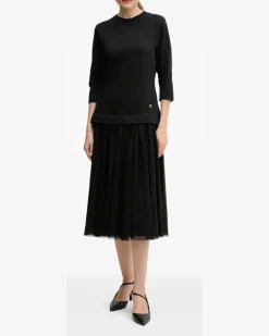 Tüllkleid mit Dreiviertelärmeln - Schwarz