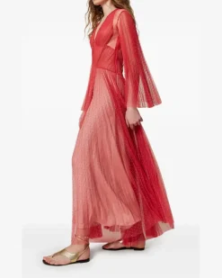 Tüllkleid mit Falten - Rot