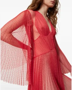 Tüllkleid mit Falten - Rot