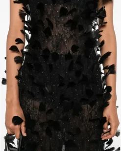 Tüllkleid mit Federn - Schwarz