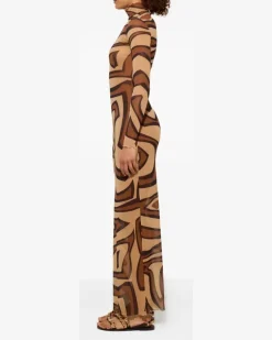 Tüllkleid mit Labirinto-Print - Nude