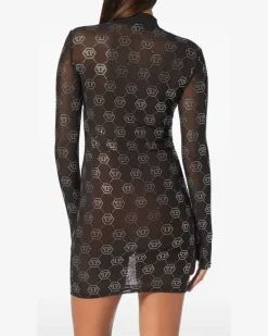 Tüllkleid mit Monogramm - Schwarz
