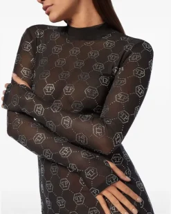 Tüllkleid mit Monogramm - Schwarz