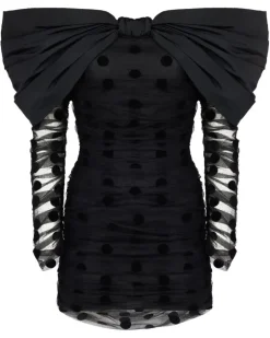 Tüllkleid mit Oversized-Schleife - Schwarz