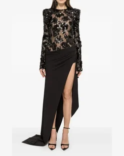 Tüllkleid mit Pailletten - Schwarz